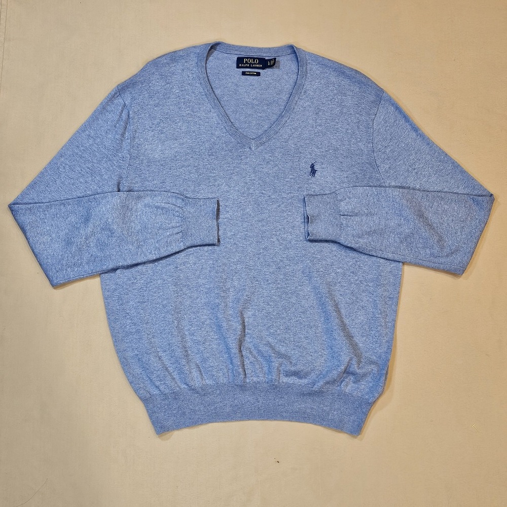 Polo Ralph Lauren Pima Cotton VNeck Sweater Blue XL‎ New